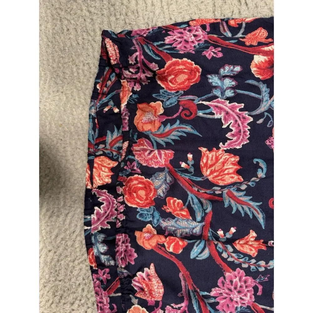 Lucky Brand Womens Blouse XL Dark Blue Red Pink Floral Long Sleeve Tie‎ Front - Picture 3 of 12
